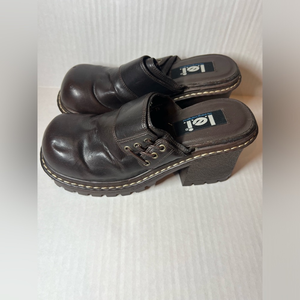 Vintage 90s Grunge Goth EDM Womens 7.5 Chunky Lace Platform Heels Shoes Brown